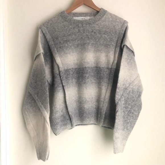 IRO Wool Alpaca Blend Valya Oversized Gray Ombre Pronounced Shoulder Sweater - Picture 2 of 10
